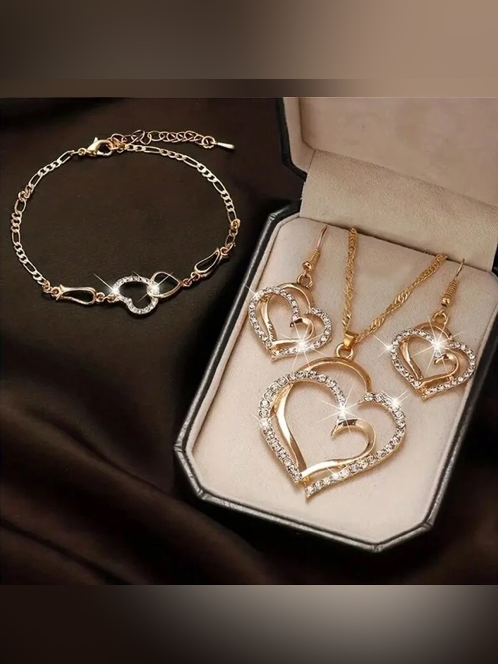 3PC Heart Pendant Necklace and Earrings Set